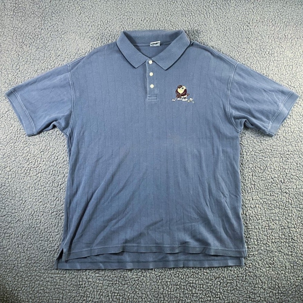 Vintage 1998 Warner Bros Studio Store Taz Golf Polo Shirt Blue Mens Large L - Picture 1 of 9